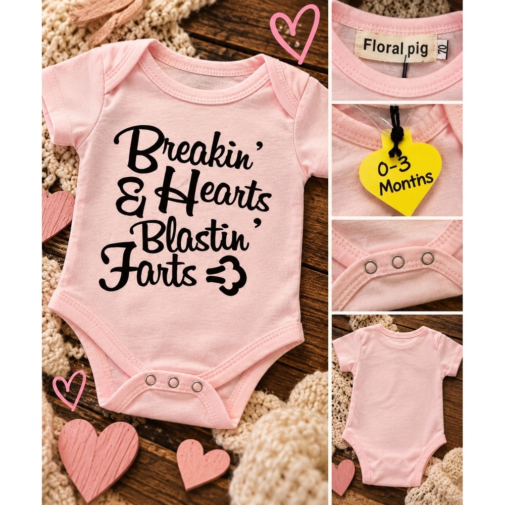 Floral Pig Baby Bodysuit 0-3M Pink Breakin Hearts Blastin Farts Funny Graphic